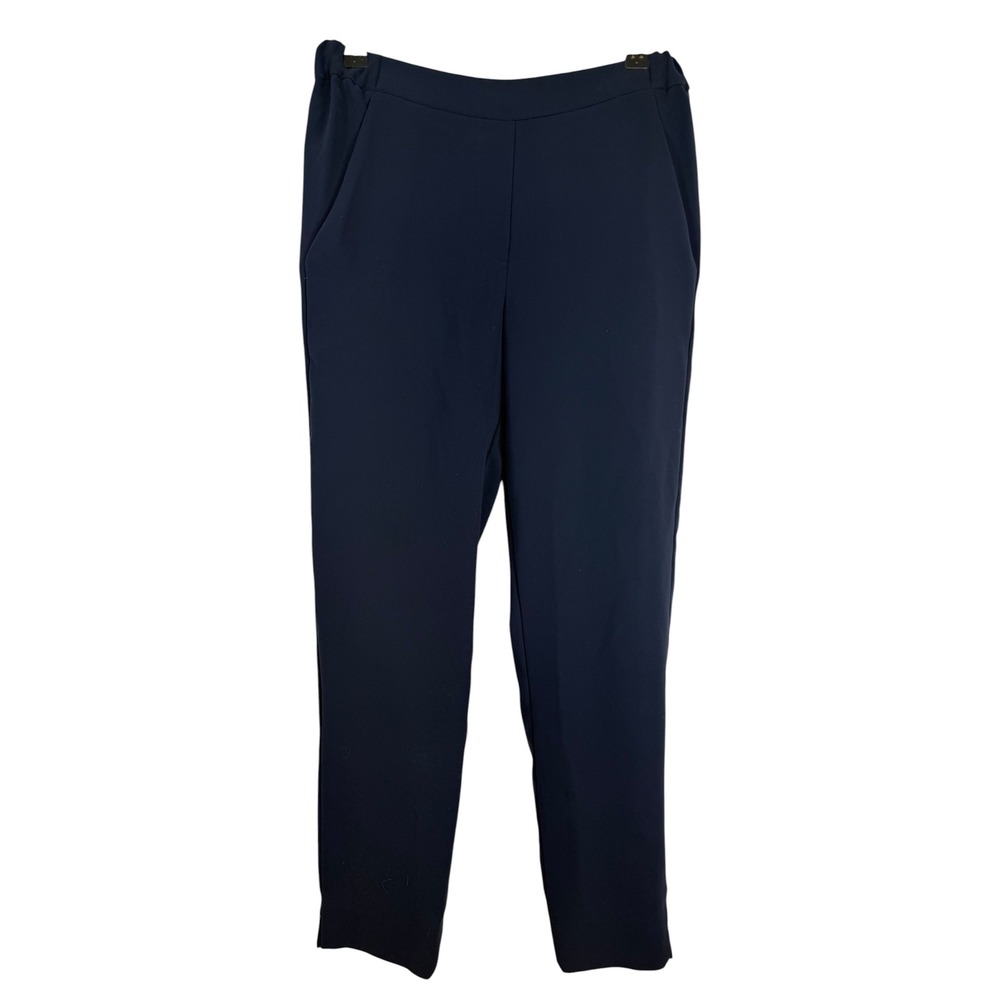 J.Crew Womens Navy Blue Pull On Tapered Ankle Pants Size 0 Elastic Back Slit Hem